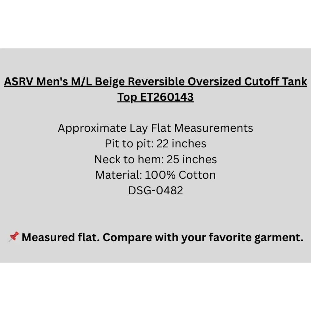 ASRV Men's M/L Beige Reversible Oversized Cutoff Tank Top